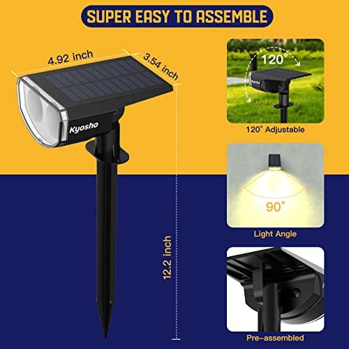 Kyosho Solar Outdoor Lights Waterproof IP67, 38 LEDs Solar Spot Lights Outdoor, 2-in-1 Landscape Spotlight with 3 Modes for Lawn, Pathway, Yard, Pool, 4 Pack - Image 6
