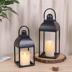 Lanterns Decorative Indoor 15" 11" Set of 2 Black Metal Lantern with Candle by MATAHUMbeyourbetterchoice