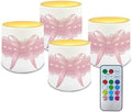 Pink Ribbons Battery Operated Flameless Candles with Remote and Timer Flameless LED Pillar Candles for Banquet Weddings Home Decorations 4 Pack Tea Lights Bulk by Merkmak