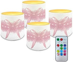 Pink Ribbons Battery Operated Flameless Candles with Remote and Timer Flameless LED Pillar Candles for Banquet Weddings Home Decorations 4 Pack Tea Lights Bulk by Merkmak