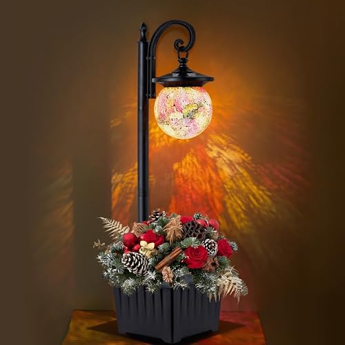 Solar Lamp Post with Planter and Mosaic Glass Shade by YonaveilLighting