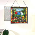 Gnome Hanging Laundry Stained Glass Suncatcher – Square Hanging Window Panel for Home, Garden, Nursery, Halloween, Christmas, Memorial Day – Whimsical Glass Art Gift for Gnome Lovers 01e3a4 - Image 4