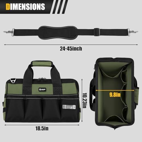UUP 18" Large Tool Bag, Heavy Duty Spacious Carry Tool Box Organizer, Green - Image 2