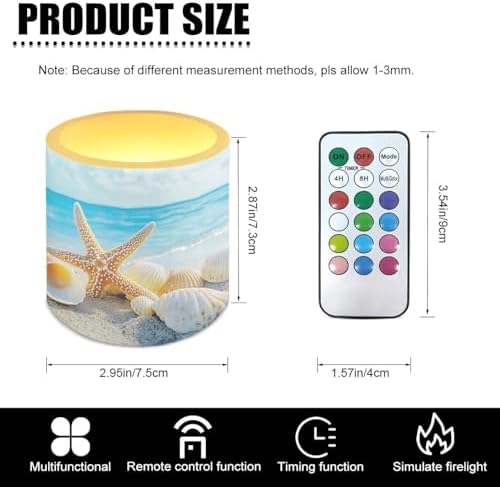 Starfish Shell Flameless Candles with Remote Battery Operated Candles with Timer Flickering LED Battery Operated Elictric Pillar Tealights for Indoor Outdoor Home Decorations - Image 3