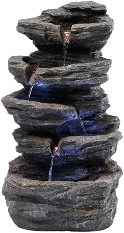 20" Outdoor Water Fountain with Lights, 5-Tiered Cascading Rock Water Fountain, Outdoor Garden Waterfall Decor for Garden, Patio, Courtyard - Image 7