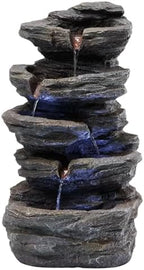 20" Outdoor Water Fountain with Lights, 5-Tiered Cascading Rock Water Fountain, Outdoor Garden Waterfall Decor for Garden, Patio, Courtyard - Image 7