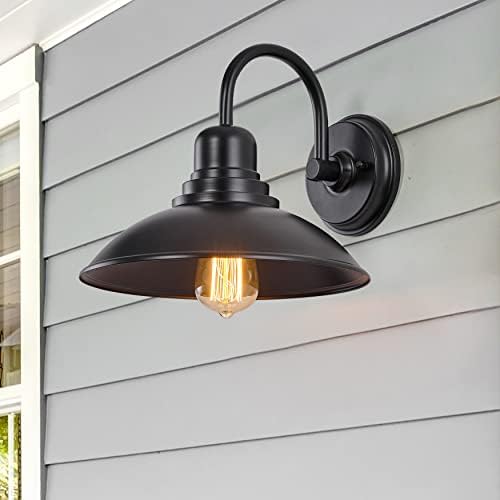 GOLDHILL Black Gooseneck Outdoor Barn Light, Farmhouse Vanity Lights with E26 Based Socket, Round Exterior Lights for House Garage Bathroom Bedroom - Image 3