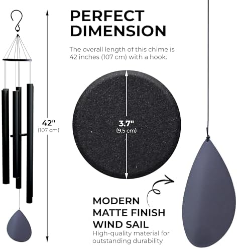 Hanway Large Size Wind Chimes with Deep Tone for Outside - 6 Durable Powder Coated Aluminum Tubes, Real Iron Ring Top & Windsail with Matte Finish, Ready to Use Hanging Hook(50 inches) - Image 2