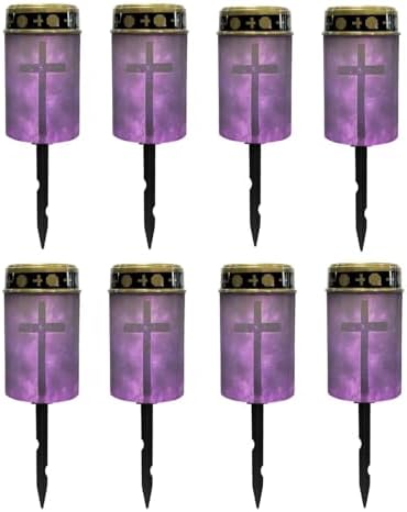 Poceacles Cross Solar Lights Pack of 8 Waterproof Solar Garden Lights Cemetery Solar Outdoor Lights Outdoor Stake Automatic Solar Lantern for Cemetery Grave Decoration, Cross Galaxy Violet by Poceacles