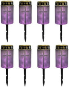 Poceacles Cross Solar Lights Pack of 8 Waterproof Solar Garden Lights Cemetery Solar Outdoor Lights Outdoor Stake Automatic Solar Lantern for Cemetery Grave Decoration, Cross Galaxy Violet by Poceacles