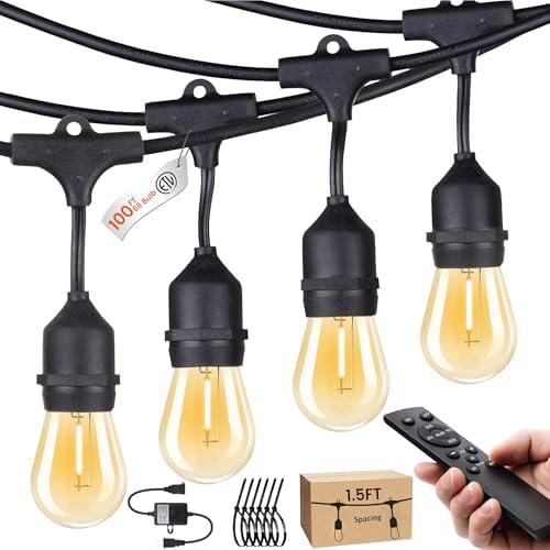 Outdoor String Lights 100FT 64+4 Bulbs(1.5 FT Apart) Remote Patio Lighting by SUFEIMAS