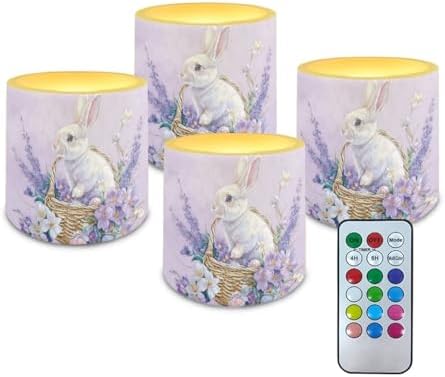 4 Pack Flameless Candles with Remote and Timers Flickering Battery Operated Candles Outdoor Flameless LED Pillar Tea Lights for Home Decor, Flower Easter Bunny Eggs by Merkmak