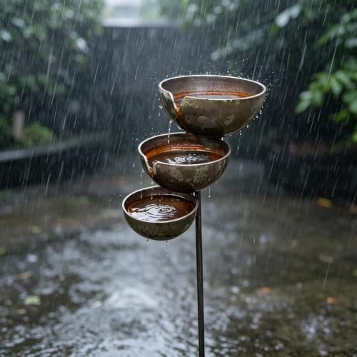 Three-Tiered rainwater Harvester Garden Pole, Vintage Rusted Metal Bird Bath, Bird and bee Drinking Cup, Decorative Outdoor rainwater Harvester Suitable for Patio, Lawn, and Garden Landscaping (1) - Image 6