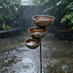 Three-Tiered rainwater Harvester Garden Pole, Vintage Rusted Metal Bird Bath, Bird and bee Drinking Cup, Decorative Outdoor rainwater Harvester Suitable for Patio, Lawn, and Garden Landscaping (1) - Image 6