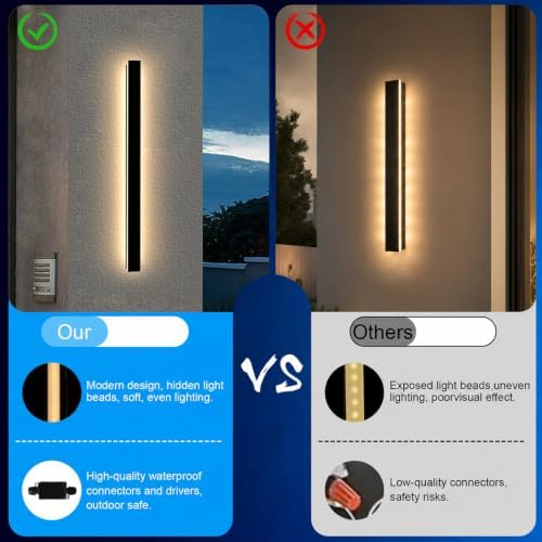 Modern Outdoor Wall Lights - 23.6inch Black Exterior Light Fixtures Wall, Porch Lights Outdoor Wall Sconce, Patio Long Strip Wall Light Fixtur Outside for Garage, House - Image 2