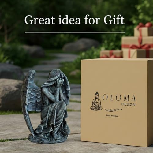 OLOMA Guardian Weeping Angel Concrete Garden Statue Kneeling Crying Cherub Sculpture Outdoor Memorial Grave Decor Religious Lawn Ornament Cemetery Headstone Tribute Art Handcrafted Spiritual Figurine - Image 6