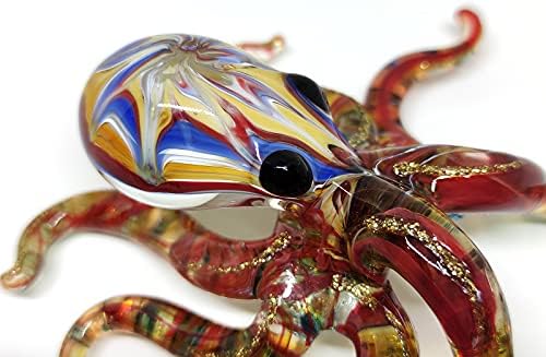 Octopus Tiny Miniature Hand Blown Glass Art Figurines Sea Animals Collectible Gift Decorate (4 inches Multi-Red) - Image 3