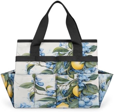 Lemon Fruit Garden Tool Bag Organizer Heavy Duty Lemon Plant Leaves Gardening Tote Bag with 10 Pockets for Women Men Gardening Gifts by Home