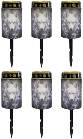 Poceacles Solar Lights Outdoor Waterproof Cemetery Solar Outdoor Candle Grave Decoration Votive Candles Blessed Lights for Loss of Loves One, Wolf Violet Flower Black, 6 Pcs by Poceacles