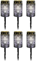Poceacles Solar Lights Outdoor Waterproof Cemetery Solar Outdoor Candle Grave Decoration Votive Candles Blessed Lights for Loss of Loves One, Wolf Violet Flower Black, 6 Pcs by Poceacles