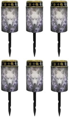 Poceacles Solar Lights Outdoor Waterproof Cemetery Solar Outdoor Candle Grave Decoration Votive Candles Blessed Lights for Loss of Loves One, Wolf Violet Flower Black, 6 Pcs by Poceacles