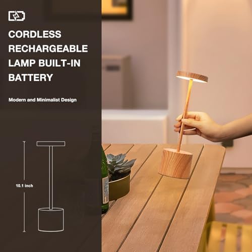 Kakanuo Wooden Rechargeable Cordless Lamp - Touch Control, 3 Color Temperature, LED Outdoor Wireless Lamp, Battery Operated Lamps, Stepless Dimmable, Set of 2 - Image 5