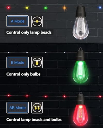 Flacchi Smart Outdoor Patio Lights - 46ft Smart S14 Christmas String Lights, Waterproof Shatterproof Bluetooth APP Remote Control Dimmable for Balcony, Backyard, Party, Holiday (RGB & Warm White) - Image 4