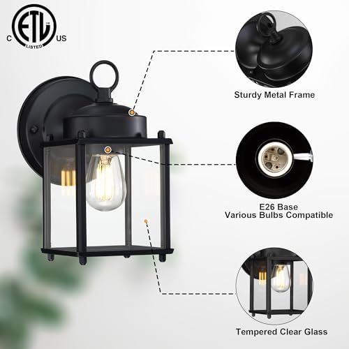 GRUENLICH Outdoor Wall Light Fixture, Clear Glass, Black, 2 Pack - Image 4