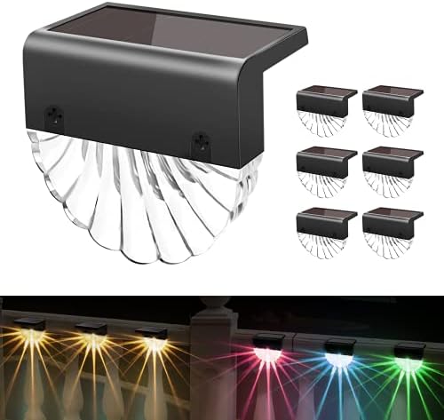 Solar Deck Lights Outdoor - 6 Pack Solar Fence Lights Waterproof Solar Stair Lights Outdoor Solar Lights Decor for Backyard Fence Steps Stairs Railing Garden Patio Pathway Outside by BUNEESolarLights