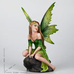 Fantasy Forest Green Fairy Figurine - Gradient Leaf Wings Elf Statue, Hand-Painted Resin Decor for Natural Garden, Desk & Shelf (15.5cm) - Image 2