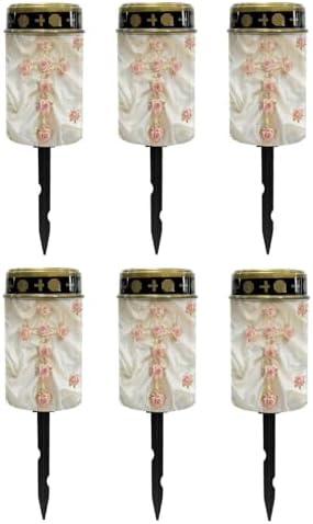 Poceacles Cross Solar Powered Outdoor Lights Cemetery Solar Candle Solar Memorial Lights Outdoor Waterproof Landscape Lights for Yard Patio Lawn Outdoor Home Decor, Vintage Rose Cross, Pack of 6 by Poceacles