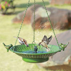 13" Hanging Bird Bath with Solar Fountain,Metal Solar Bird Bath (Green) by AIHAOKAN