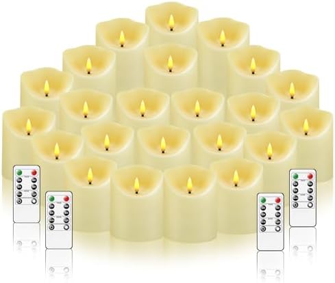 kakoya Flameless LED Candles Battery Operated with Remote and Timer,Flickering Electric Fake Plastic Pillar Candles Set of 24(D3 x H 3" 4" 5") Ivory by FLAMELESSCANDLES