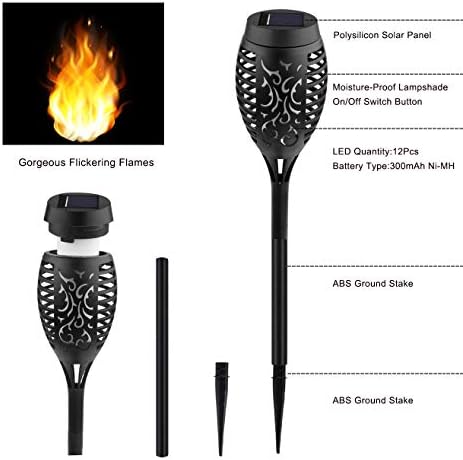 Kurifier Solar Lights Outdoor 12Pcs Solar Torch Light with Flickering Flame - Image 4