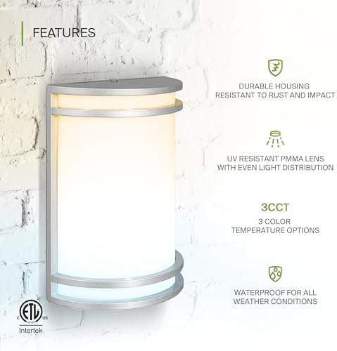 ASD LED Outdoor Wall Sconce, Nickel 120-277V 3000K 4000K 5000K ETL 2 Pack - Image 3