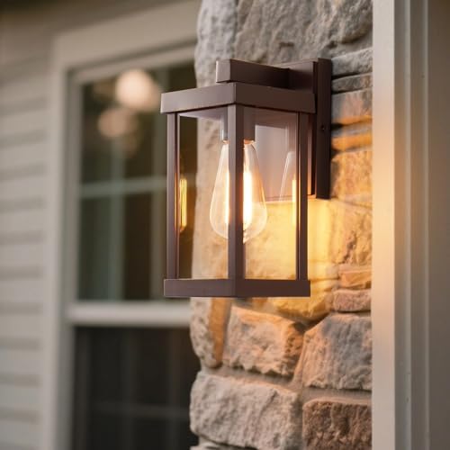 mirrea 11" Classic Outdoor Wall Sconce 1 Light in Oil Rubbed Bronze Rectangular Metal Frame and Clear Glass Shade Waterproof Porch Light Patio Light Pack of 2 - Image 2