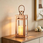 TRIROCKS Stainless Steel Decorative Lantern 12'' High Metal Candle Holder with Tempered Glass Perfect for Home Decor Living Room Parties Events Tabletop Indoors Outdoors (Rose Gold) by TRIROCKS
