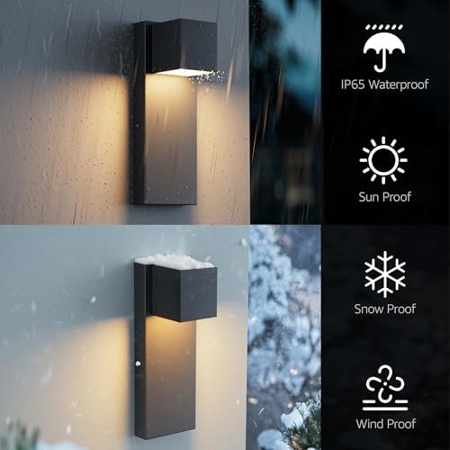 4 Pack 13" Modern Outdoor Led Wall Light,16W 3000K 1200Lumen Porch & Patio Hardwired Wall Mount Wall Sconces,Exterior IP65 Waterproof Aluminum Wall Lamp for Front Door Garage Garden(Black) - Image 2