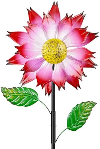 Pink Metal Wind Spinners Outdoor for Garden Yard, 63.4" Kinetic Large Wind Spinner & Sculptures with Stable Metal Stake, Garden Windmill for Yard Lawn Patio Art Decor by KHayRovies