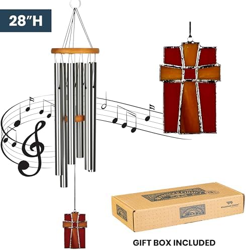 Woodstock Wind Chimes for Outside, Outdoor Decor, Garden, Patio and Front Porch Decor, (28") Memorial Sympathy Wind Chimes Amazing Grace Wind Chime Stained Glass Cross Christmas Gifts (AGS) - Image 3
