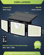 daphino 2500LM Solar Lights, Motion Sensor Outdoor Lights, 3-Head, 2 Pack - Image 2