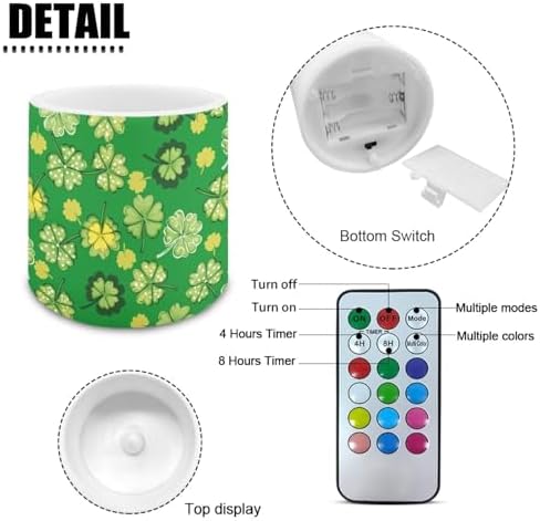 Green Shamrocks Flameless Candles with Remote Battery Operated Candles with Timer 4 Pack St Paddy's Day Flameless Pillar Tea Lights Bulk for Indoor Outdoor Home Decorations - Image 2