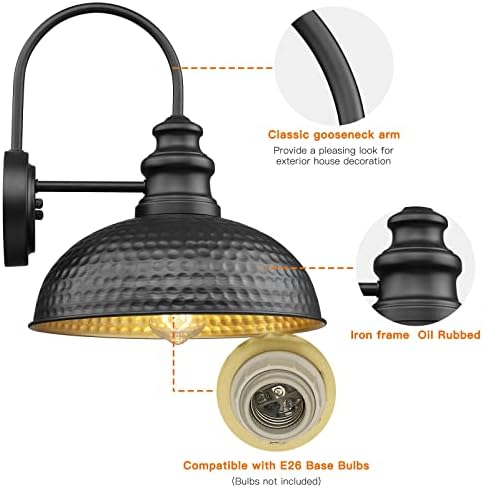 Farmhouse Outdoor Barn Light Fixtures, 12 Inch Dome Exterior Wall Lights, Rustic Outdoor Wall Sconces Outside Wall Mount Lantern with Bead Shape for Home, Porch, Garage, Doorway - Image 2