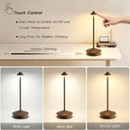 EJQ 2 Pack LED Cordless Table Lamp, Portable 6000mAh Rechargeable Aluminum, Touch Control Outdoor Table Lamp, 3 Color Dimmable Cordless Table Lamps for Restaurant, Patio, Bedroom, Outdoor - Brown - Image 3