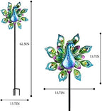 Peacock Solar Wind Spinner, 62Inch Double Wind Sculpture with Color Changing LED Light, Wind Sculptures & Spinners Outdoor Metal Stake Yard Spinners - Image 6