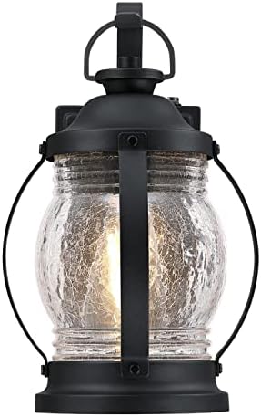 Westinghouse 6120400 Canyon Craftsman-Style One Light Outdoor Wall Fixture with Dusk to Dawn Sensor, Textured Black Finish, Clear Crackle Glass - Image 3