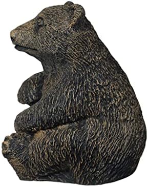 Solid Rock Stoneworks Sitting Bear Cub Stone Garden Statue 12in Tall Autumn Brown Color - Image 2
