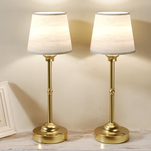 CHLORANTHUS 2 Pack Cordless Table Lamps, 3 Colors Stepless Dimming Fabric Desk Lamp, 6000mAh Rechargeable Battery LED Desk Lamp, Touch Night Light for Bedroom, Dining, Desk, Cafe by CHLORANTHUS