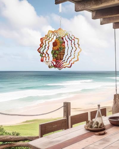 Fall Orange Wind Spinner for Yard and Garden, Thanksgiving Maple Sunflowers Pumpkin Hanging Wind Spinner Outdoor 3D Kinetic Wind Sculpture Spinners Indoor Outdoor Patio Décor Ornaments Gift 10 in - Image 3