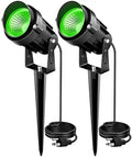 Halloween Christmas Green LED Spot Lights Landscape Lights Outdoor, 110v Plug in Landscape Lighting with Waterproof Spotlights for Garden Pathway Tree Pathway, 2 Pack7 W Green LED Landscape Lights by Aoaxl